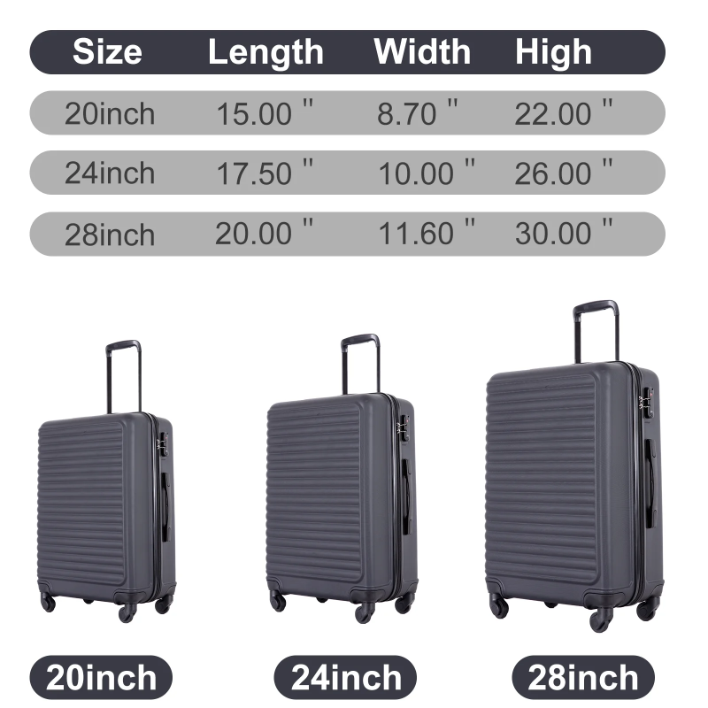 Travelhouse 3 Piece Hardside Luggage Set Hardshell Lightweight Suitcase with TSA Lock Spinner Wheels 20in24in28in.(Black)