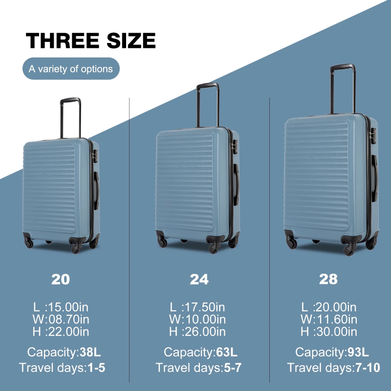 Travelhouse 3 Piece Hardside Luggage Set Hardshell Lightweight Suitcase with TSA Lock Spinner Wheels 20in24in28in.(Blue)