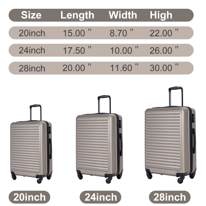 Travelhouse 3 Piece Hardside Luggage Set Hardshell Lightweight Suitcase with TSA Lock Spinner Wheels 20in24in28in.(Gold)