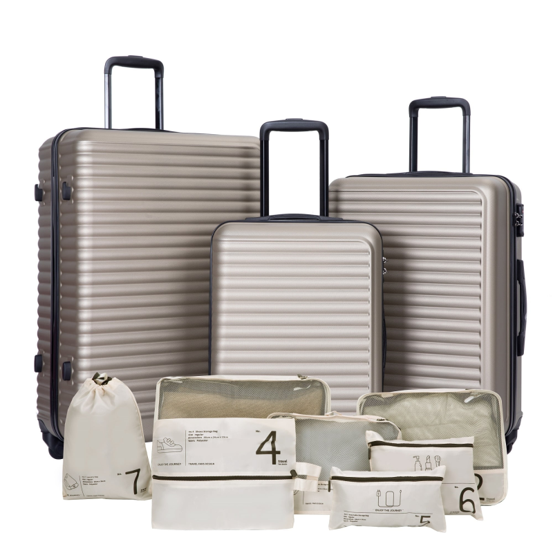 Travelhouse 3 Piece Hardside Luggage Set Hardshell Lightweight Suitcase with TSA Lock Spinner Wheels 20in24in28in.(Gold)
