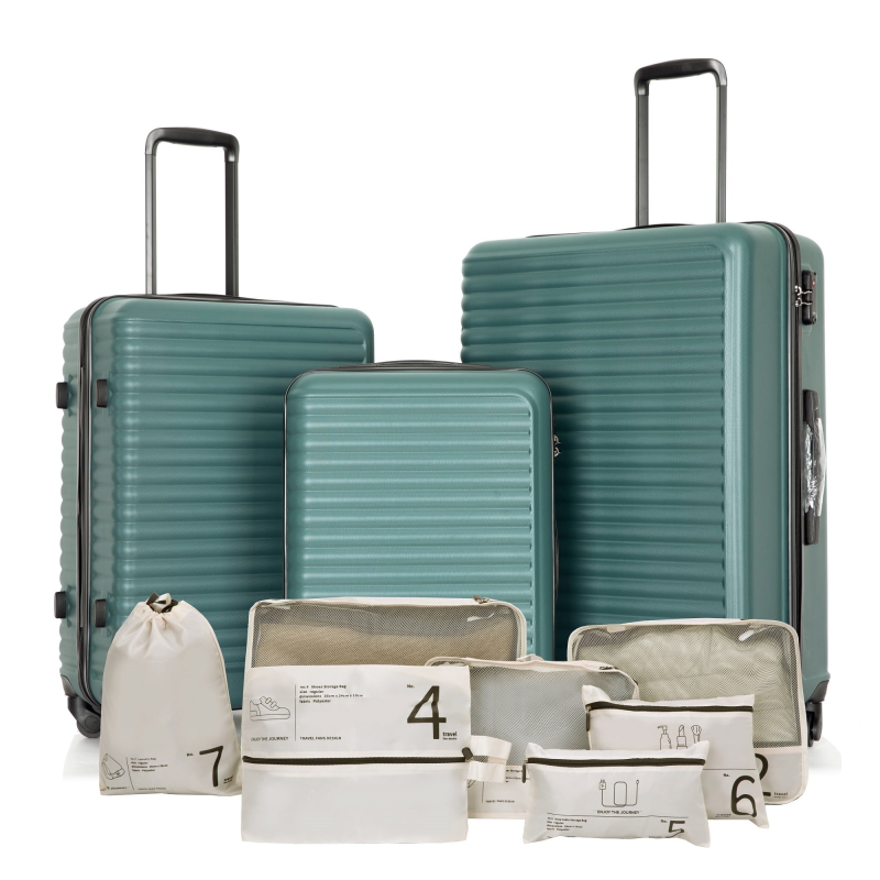 Travelhouse 3 Piece Hardside Luggage Set Hardshell Lightweight Suitcase with TSA Lock Spinner Wheels 20in24in28in.(Dark Green)