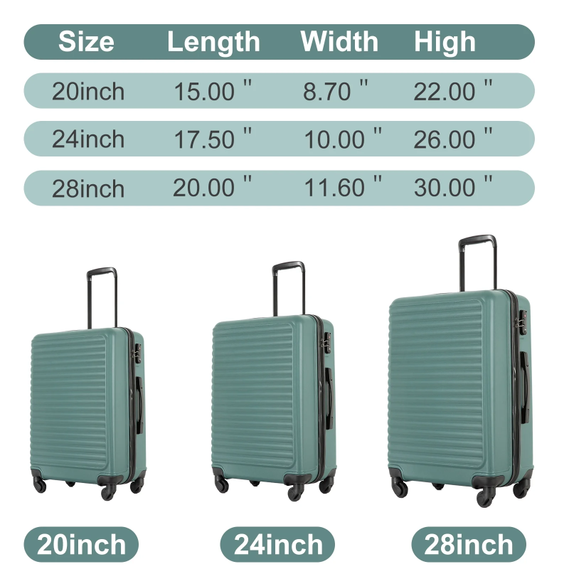Travelhouse 3 Piece Hardside Luggage Set Hardshell Lightweight Suitcase with TSA Lock Spinner Wheels 20in24in28in.(Dark Green)