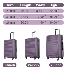 Travelhouse - Juego de 3 maletas rígidas ligeras con ruedas giratorias y cerradura TSA (20 x 24 x 28 pulgadas, morado)