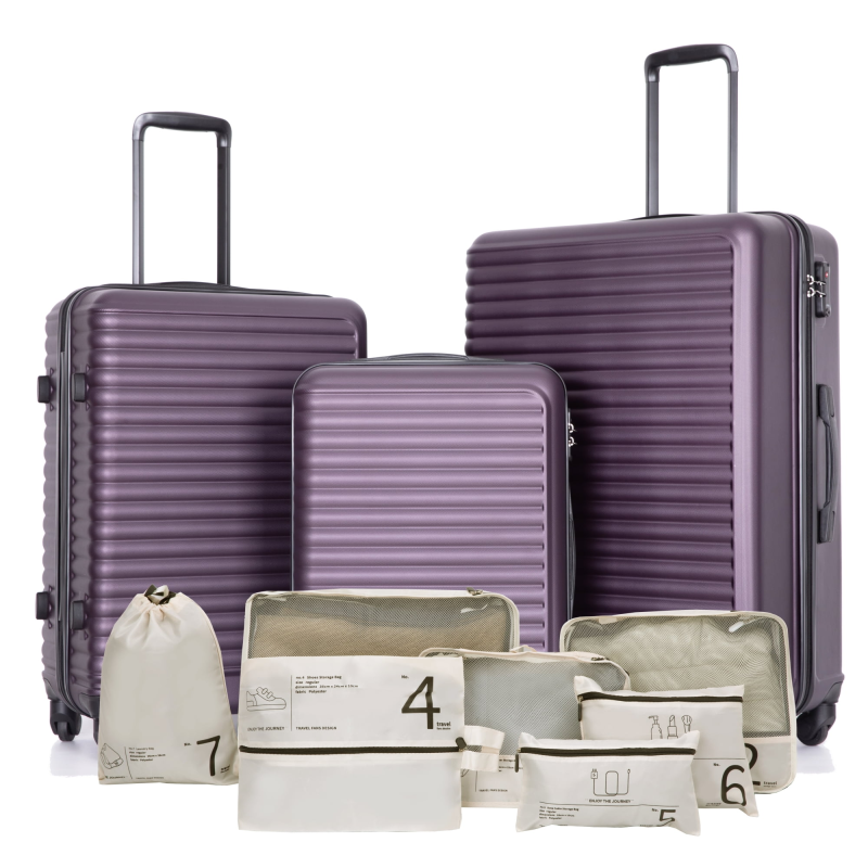 Travelhouse 3 Piece Hardside Luggage Set Hardshell Lightweight Suitcase with TSA Lock Spinner Wheels 20in24in28in.(Purple)