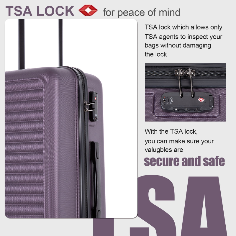Travelhouse 3 Piece Hardside Luggage Set Hardshell Lightweight Suitcase with TSA Lock Spinner Wheels 20in24in28in.(Purple)