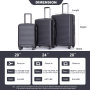 CV 3 Piece Luggage Sets ABS Lightweight Suitcase with Two Hooks, Spinner Wheels, TSA Lock, (20/24/28) Black