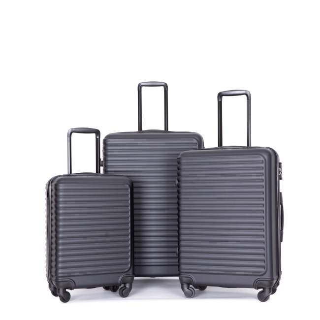 CV 3 Piece Luggage Sets ABS Lightweight Suitcase with Two Hooks, Spinner Wheels, TSA Lock, (20/24/28) Black