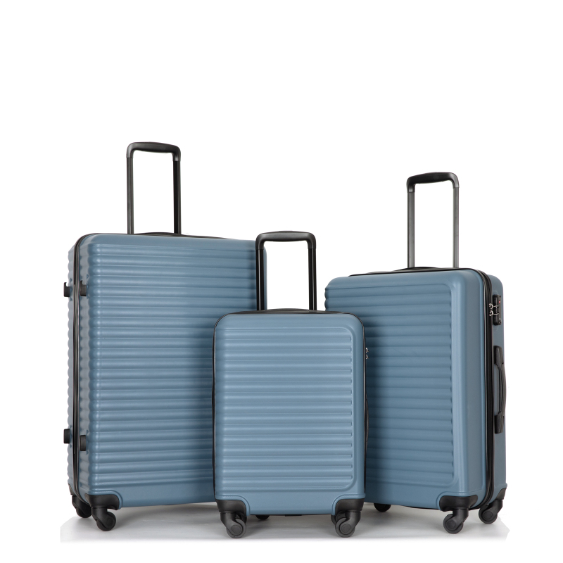 3 Pieces Luggage Sets ABS Lightweight Suitcase with Two Hooks, Spinner Wheels, TSA Lock, (20/24/28) Blue