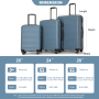 3 Pieces Luggage Sets ABS Lightweight Suitcase with Two Hooks, Spinner Wheels, TSA Lock, (20/24/28) Blue