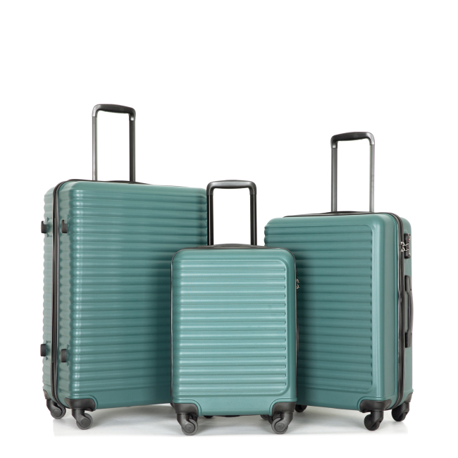 3 Pieces Luggage Sets ABS Lightweight Suitcase with Two Hooks, Spinner Wheels, TSA Lock, (20/24/28) Green