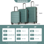 3 Pieces Luggage Sets ABS Lightweight Suitcase with Two Hooks, Spinner Wheels, TSA Lock, (20/24/28) Green