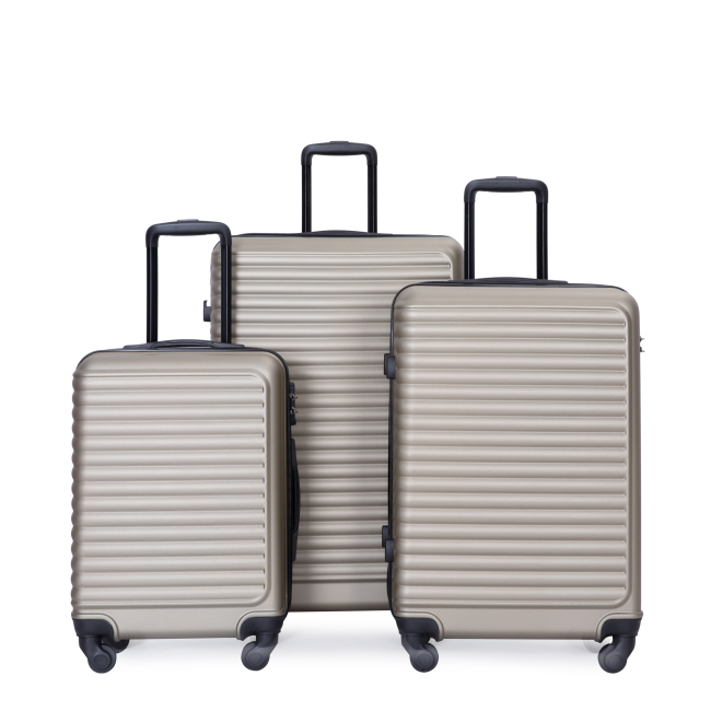 3 Pieces Luggage Sets ABS Lightweight Suitcase with Two Hooks, Spinner Wheels, TSA Lock, (20/24/28) Gold
