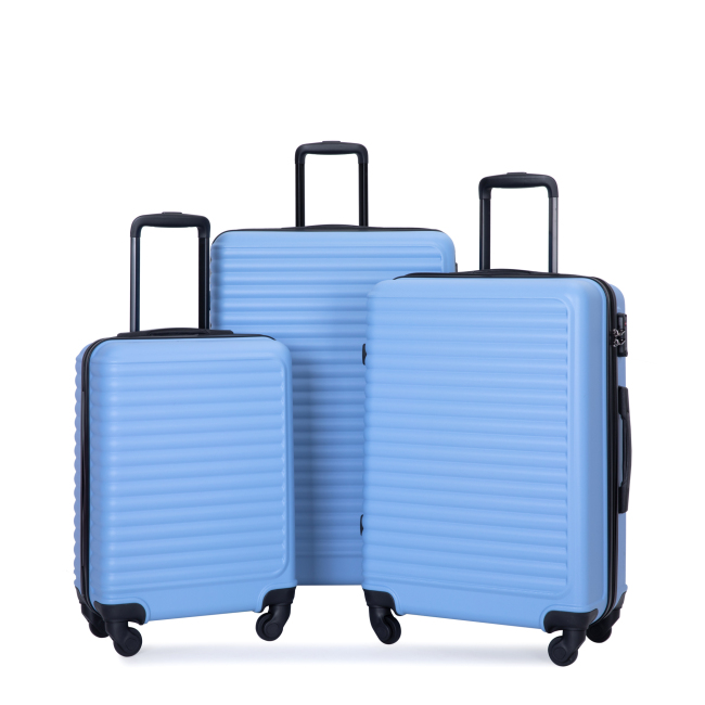 3 Pieces Luggage Sets ABS Lightweight Suitcase with Two Hooks, Spinner Wheels, TSA Lock, (20/24/28) Light Blue