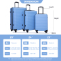 3 Pieces Luggage Sets ABS Lightweight Suitcase with Two Hooks, Spinner Wheels, TSA Lock, (20/24/28) Light Blue