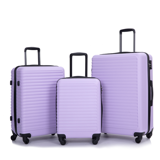 3 Pieces Luggage Sets ABS Lightweight Suitcase with Two Hooks, Spinner Wheels, TSA Lock, (20/24/28)Lighr Purple
