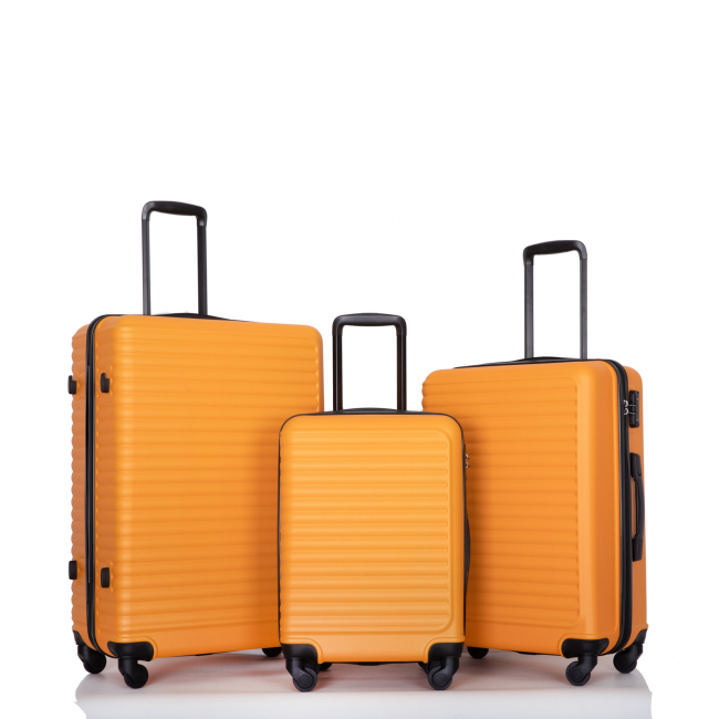 3 Pieces Luggage Sets ABS Lightweight Suitcase with Two Hooks, Spinner Wheels, TSA Lock, (20/24/28) Orange