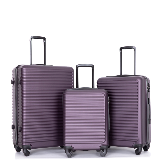 3 Pieces Luggage Sets ABS Lightweight Suitcase with Two Hooks, Spinner Wheels, TSA Lock, (20/24/28) Purple