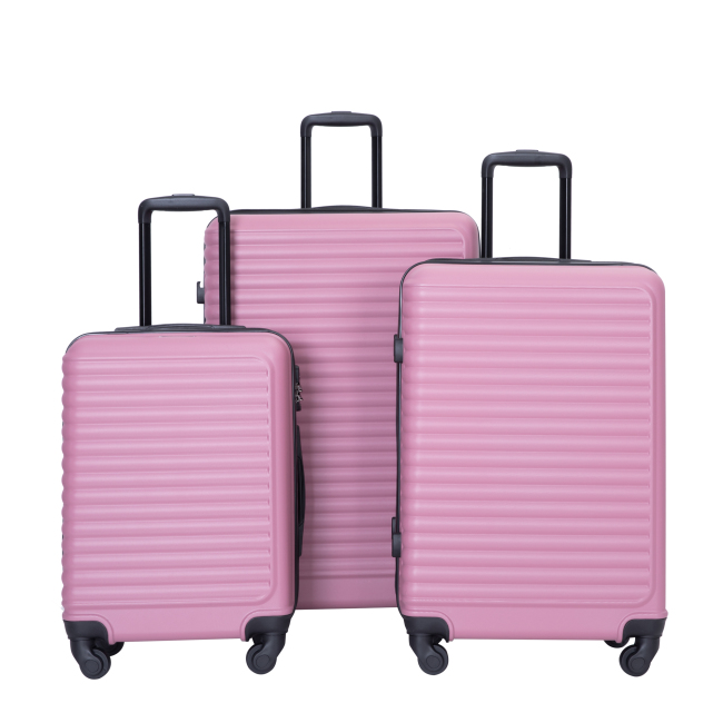 3 Pieces Luggage Sets ABS Lightweight Suitcase with Two Hooks, Spinner Wheels, TSA Lock, (20/24/28) Pink