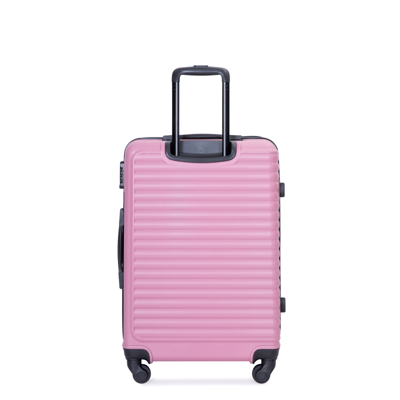 3 Pieces Luggage Sets ABS Lightweight Suitcase with Two Hooks, Spinner Wheels, TSA Lock, (20/24/28) Pink