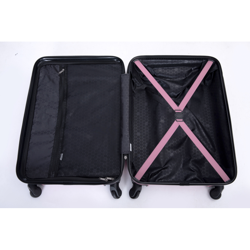 3 Pieces Luggage Sets ABS Lightweight Suitcase with Two Hooks, Spinner Wheels, TSA Lock, (20/24/28) Pink