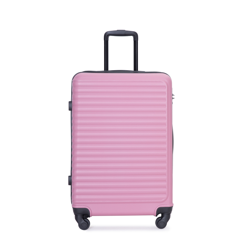 3 Pieces Luggage Sets ABS Lightweight Suitcase with Two Hooks, Spinner Wheels, TSA Lock, (20/24/28) Pink