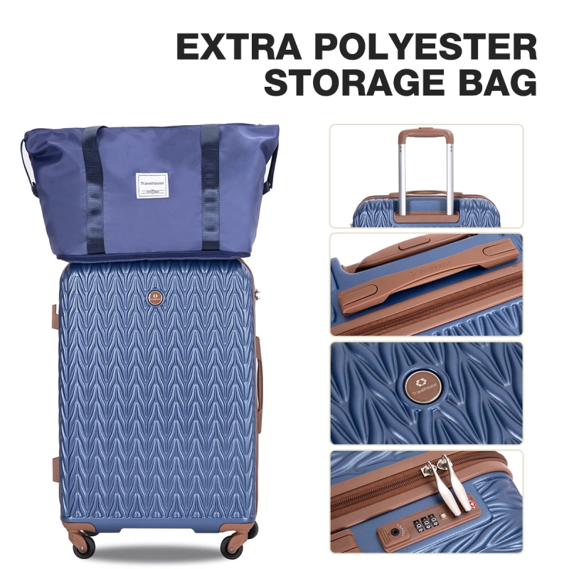 Travelhouse Luggage Set 3 Piece Hardside Suitcase TSA Lock Spinner Wheels Hardshell Luggage with Duffel Bag.(Blue)