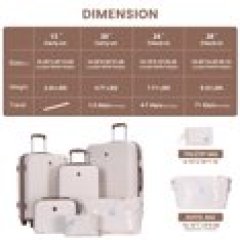 Travelhouse Luggage Set 3 Piece Hardside Suitcase TSA Lock Spinner Wheels Hardshell Luggage with Duffel Bag.(White)