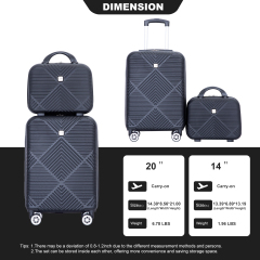 2Piece Luggage Sets ABS Lightweight Suitcase , Spinner Wheels, (20/14) Black
