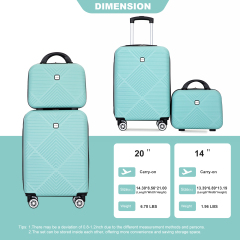 2Piece Luggage Sets ABS Lightweight Suitcase , Spinner Wheels, (20/14) Light Blue