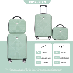 2Piece Luggage Sets ABS Lightweight Suitcase , Spinner Wheels, (20/14)Olive Green