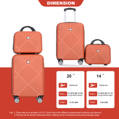 2Piece Luggage Sets ABS Lightweight Suitcase , Spinner Wheels, (20/14) DARK ORANGE 