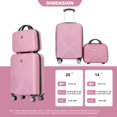 2Piece Luggage Sets ABS Lightweight Suitcase , Spinner Wheels, (20/14)Pink