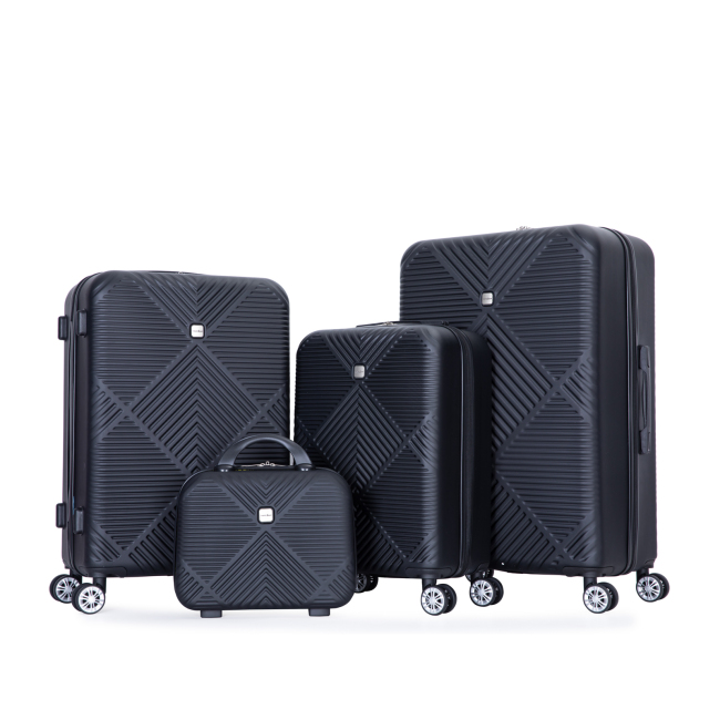 4-piece ABS lightweight suitcase, 14 inch makeup box, aircraft wheels (14/20/24/28) Black