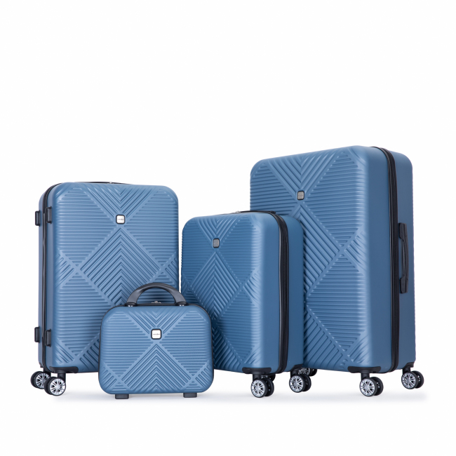 4-piece ABS lightweight suitcase, 14 inch makeup box, aircraft wheels (14/20/24/28) Blue