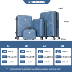 4-piece ABS lightweight suitcase, 14 inch makeup box, aircraft wheels (14/20/24/28) Blue