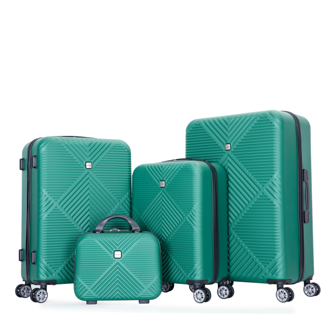 4-piece ABS lightweight suitcase, 14 inch makeup box, aircraft wheels (14/20/24/28) Dark Green
