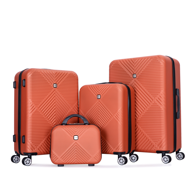 4-piece ABS lightweight suitcase, 14 inch makeup box, aircraft wheels (14/20/24/28) Dark Orange