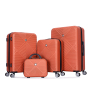 4-piece ABS lightweight suitcase, 14 inch makeup box, aircraft wheels (14/20/24/28) Dark Orange