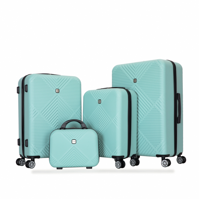 4-piece ABS lightweight suitcase, 14 inch makeup box, aircraft wheels (14/20/24/28) Light Blue