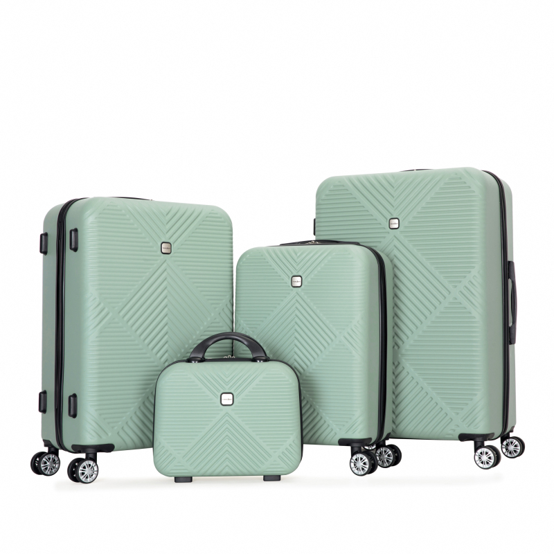 4-piece ABS lightweight suitcase, 14 inch makeup box, aircraft wheels (14/20/24/28) Olive Green