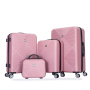 4-piece ABS lightweight suitcase, 14 inch makeup box, aircraft wheels (14/20/24/28) Pink