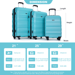 Expandable 3 Piece Luggage Sets PC Lightweight & Durable Suitcase with Two Hooks, Spinner Wheels, TSA Lock, (21/25/29) AQUA BLUE 