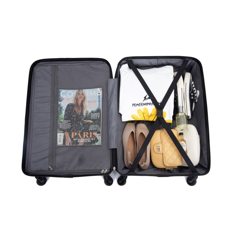 Expandable 3 Piece Luggage Sets PC Lightweight & Durable Suitcase with Two Hooks, Spinner Wheels, TSA Lock, (21/25/29) Black