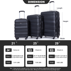 Комплект валіз Tripcomp Hardside Luggage Set із 3 предметів (21/25/29) Легкий комплект валіз на 4 колесах (чорний)