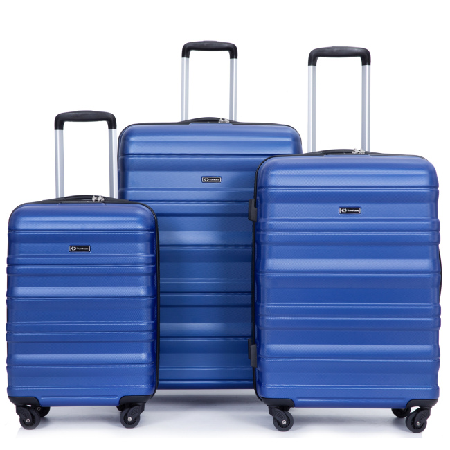 Expandable 3 Piece Luggage Sets PC Lightweight & Durable Suitcase with Two Hooks, Spinner Wheels, TSA Lock, (21/25/29) Dark Blue