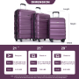 Expandable 3 Piece Luggage Sets PC Lightweight & Durable Suitcase with Two Hooks, Spinner Wheels, TSA Lock, (21/25/29) Dark Purple 