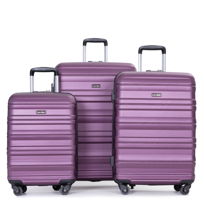 Expandable 3 Piece Luggage Sets PC Lightweight & Durable Suitcase with Two Hooks, Spinner Wheels, TSA Lock, (21/25/29) Dark Purple 