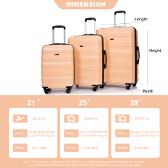 Комплект валіз Tripcomp Hardside Luggage Set із 3 предметів (21/25/29) Легкий комплект валіз на 4 колесах (рожевий)