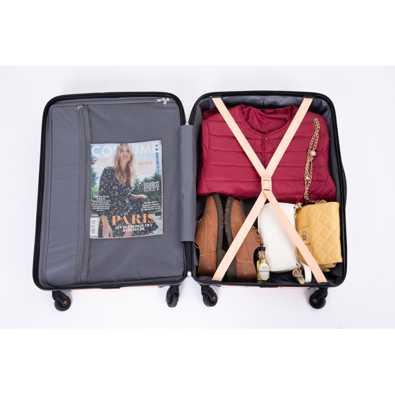 Expandable 3 Piece Luggage Sets PC Lightweight & Durable Suitcase with Two Hooks, Spinner Wheels, TSA Lock, (21/25/29) Peach
