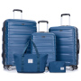 Luggage set of 5 pieces, expandable hard PC luggage set with TSA lock for rotating wheels, lightweight rolling luggage for men and women, Dark Blue 
